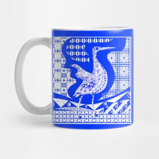 agami heron garza bird in ecopop talavera azulejo pattern wallpaper art in blue Mug